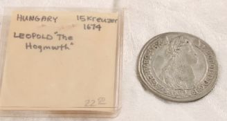 1674 Hungary 15 Kreuzers Silver Coin Leopold