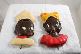 Black Americana Chalk Ware Wall Plaques with Hooks