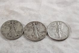 3 Walking Liberty Silver Half Dollars