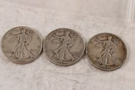 3 Walking Liberty Silver Half Dollars