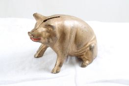 A C Williams Cast Iron Figural Pig Bank Gold