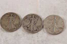 3 Walking Liberty Silver Half Dollars