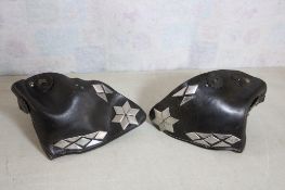 Pair of Leather & Silver Tapaderos Hooded Stirrup