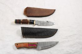 2 Fixed Blade Damascus Custom Made Knives