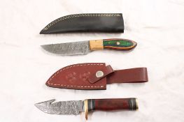 2 Damascus Fixed Blade Knives in Sheaths
