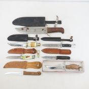6 Vintage Fixed Blade Hip Knives with Sheaths