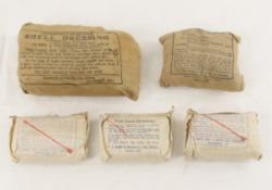 5 WWII British Military First Aid Field Dressings