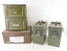 5 Empty Ammunition Boxes, 3 Metal & 2 Plastic
