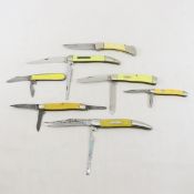 7 Vintage Folding Pocket Knives, Case, Ka-Bar