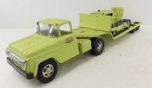 Lime Tonka Lowboy Truck & Trailer w/#100 Bulldozer