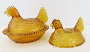 Vintage Indiana Glass Amber Hen on Nest, Extra Hen