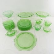 28pc Hocking Green Uranium Glass Princess Pattern