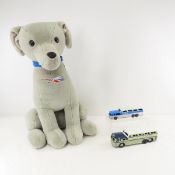 Greyhound Plush Dog, Daiwa Tin & Metal Bus Toys