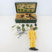 Vintage GI Joe Soldier with foot locker & weapons