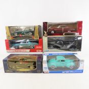 6 Diecast 1:18 Scale Cars, Maisto, Burago & Other
