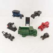 8 Cast Iron Cars, Trucks & Mailbox Bank