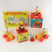 3 Fisher Price Jolly Jalopy pull toys, 1 with box