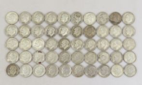 50 Mixed Date 90% Silver Roosevelt Dimes