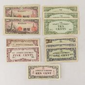 WWII Japanese Government EEN, 1, 5, 10 Cent Notes