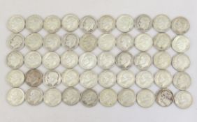 50 Mixed Date 90% Silver Roosevelt Dimes