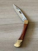 Vintage Peterbilt Motors Folding Pocket Knife - Brass & Wood Lockback