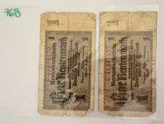 1937 Germany 1 Rentenmark Banknotes