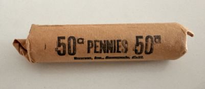 1960 Bank Wrapped Roll of 50 Pennies