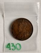1918 Canada One Cent Coin - King George V