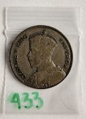 1933 New Zealand Half Crown Coin King George V