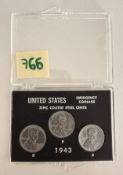 1943 U.S. Emergency Coinage Zinc Coated Steel Cent 3-Coin Mint Set (P, D, S)