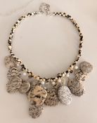 Sterling Silver Natural Stone & Pearl Statement Necklace