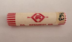 Wells Fargo Bank Wrapped Roll of 50 Pennies