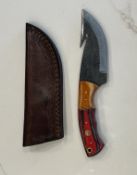 Custom Handmade File Knife Gut Hook Hunting Knife with Leather Sheath