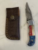 Custom Folding Pocket Knife Multi-Color Handle with Leather Sheath
