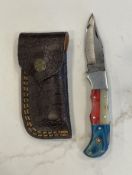 Custom Folding Pocket Knife Multi-Color Handle with Leather Sheath