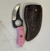 Custom Mini Skinner Knife Fixed Blade Pink Handle With Leather Sheath