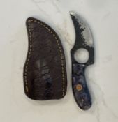 Custom Mini Skinner Knife Fixed Blade Black Handle With Leather Sheath