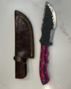 Custom Handmade Tracker Knife Multi-Color Wood Handle Fixed Blade With Leather Sheath