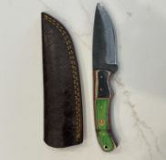 Custom Handmade Fixed Blade Hunting Knife Multi-Color Wood Handle with Leather Sheath
