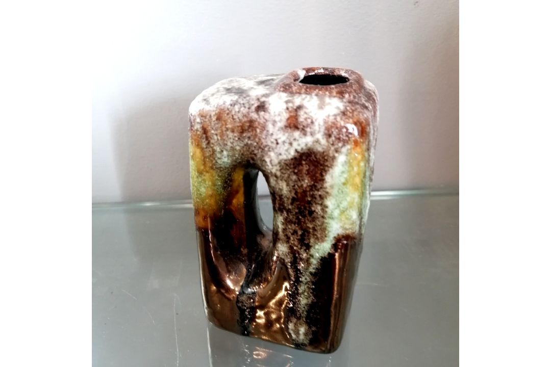 3 West German 'Fat Lava' vases with orange, red & green glazes ...