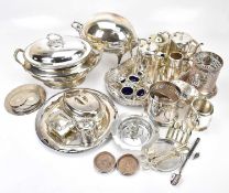 A good collection of assorted silver plate including a large gallery tray, a large twin handled