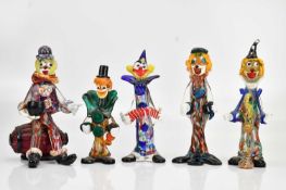 A collection of five Murano style glass clowns, height of largest 30cm (5). Condition Report: