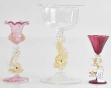 A group of three Murano dolphin glasses, height of largest 22cm (3).