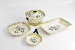 STAVANGERFLINT; 'Flamingo' pattern tableware comprising tureen and three dishes (4).
