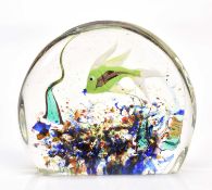MURANO; an aquarium block, internally decorated with a fish and sea bed, height 10cm, width 12cm.