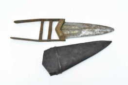 A 19th century Indian scissor katar dagger, with inlaid floral pattern to the blade, blade length