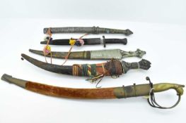 Five various Middle Eastern and other bladed weapons comprising two 19th century style Arabic
