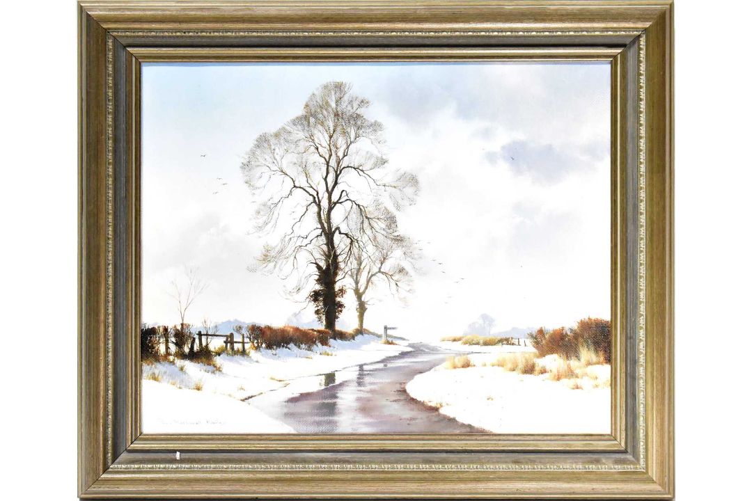 † DENNIS ROTHWELL BAILEY (British, 20th century); oil on canvas, snow scene, signed lower left, 39.5 - Image 1 of 5
