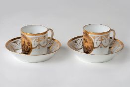 Lot of two Empire Cups with Saucers, 19th century