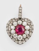 Viktorianischer Diamant-Medaillon-Anänger mit Rubin